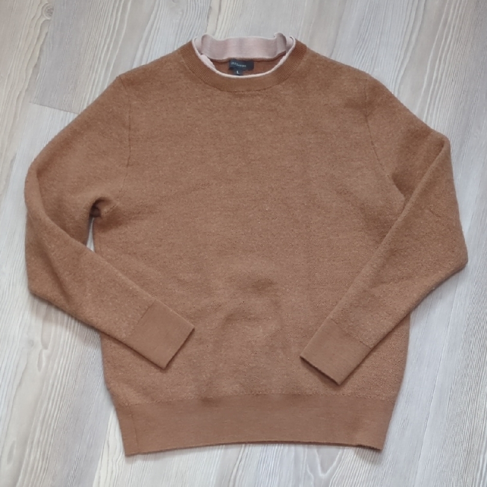 Turtleson L Merino Wool Sweater Tan Brown Long Sleeve Thick Warm Soft